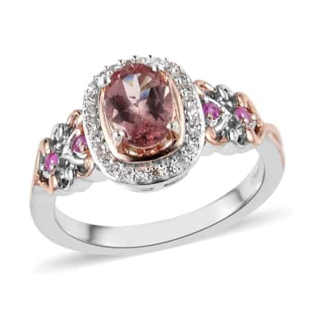 NWT ROSE APATITE & MULTIGEMSTONE 14K GOLD & PLATINUM OVER STERLING SILVER RING